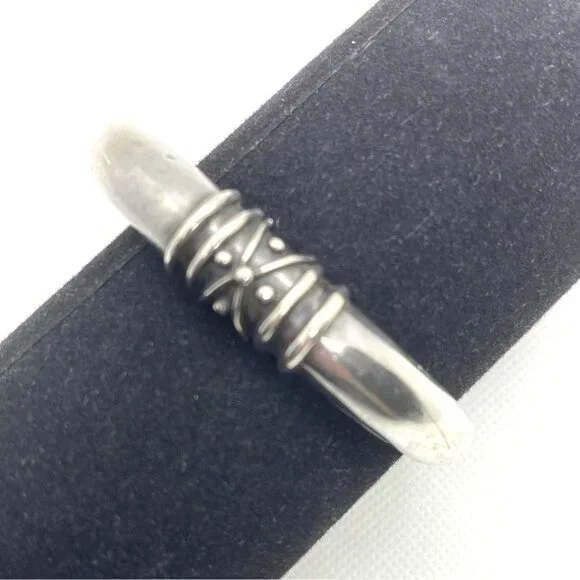 VTG Deborah Armstrong 925 Sterling Silver Hollow Dome Wrapped Wire Cuff Bracelet - Picture 6 of 16